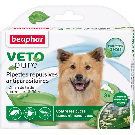 BEAPHAR VETOPURE PIPETTES REPULSIVES CHIEN 15-30KG (3 Pipettes) BEAPHAR VETOPURE PIPETTES REPULSIVES CHIEN 15-30KG (3 Pipettes)
