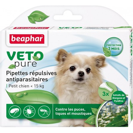 BEAPHAR VETOPURE PIPETTES REPLUSIVES PETIT CHIEN -15KG (3 Pipettes) BEAPHAR VETOPURE PIPETTES REPLUSIVES PETIT CHIEN -15KG (3 Pipettes)